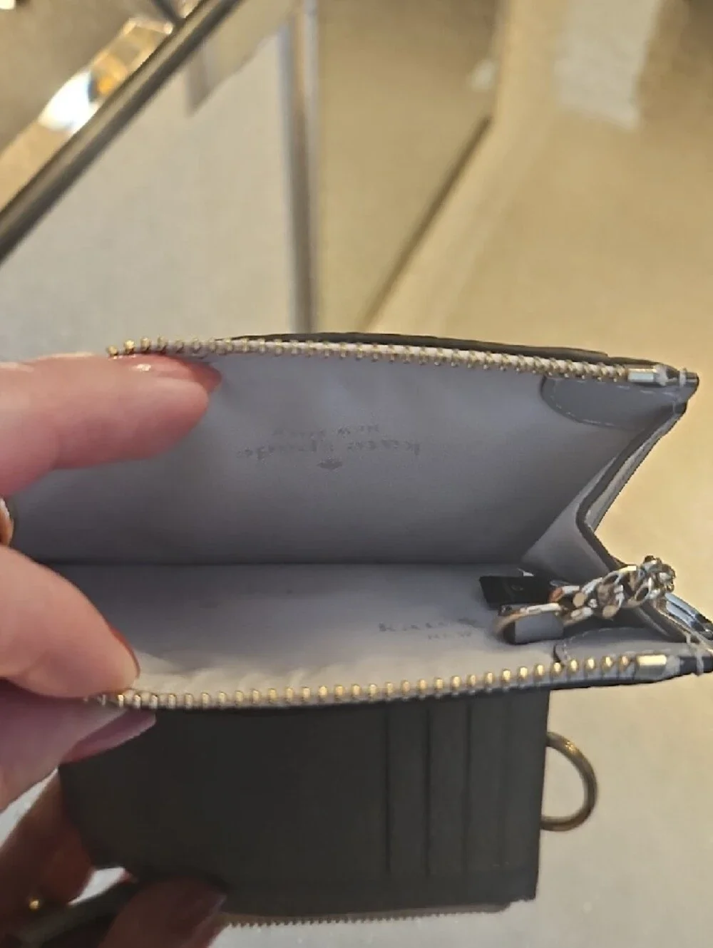 kate spade Light Blue Pebbled Leather Wristlet Card Case with Strap